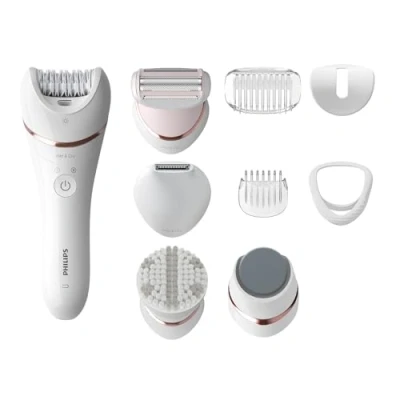 Abbildung von Philips Beauty Set Series 9000, All in One Epilierer für Körper, Gesicht und Füße, kabelloses Nass Trockengerät zur Haarentfernung Hautpflege, mit 12 Zubehörteilen, Modell BRE740/90