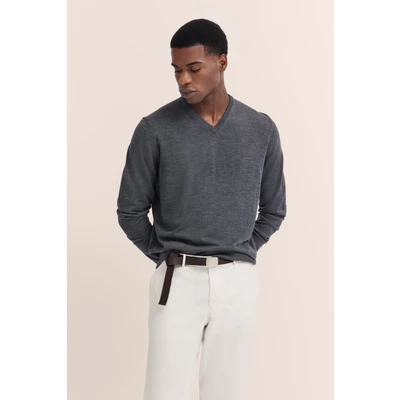 Abbildung von bugatti Merino WOOL Strickpullover, Herren, Größe: Small, Dunkelgrau