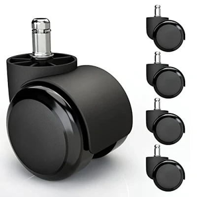Abbildung von 5x Hartbodenrollen 11mm mit PVC Überzug leise &amp; kratzerfrei Universal Schreibtischstuhl Bürostuhl Rollen ideal für Parkett, Laminat, Fliesen Steinboden (Schwarz)