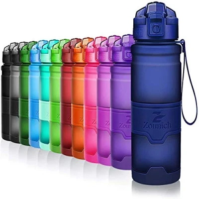 Abbildung von ZOUNICH Trinkflasche Sport BPA frei Kunststoff Sporttrinkflaschen für Kinder Schule, Joggen, Fahrrad, öffnen mit Einer Hand Trinkflaschen Filter, Dunkelblau, 32oz/1000ml