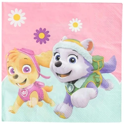 Abbildung von Procos 90277 Servietten Paw Patrol, Skye &amp; Everest, 20 Stück, Größe 33 x cm, Papierservietten mit Motiv, Helden auf vier Pfoten, Hunde, Party, Tischdekoration, Mundtuch, Bunt