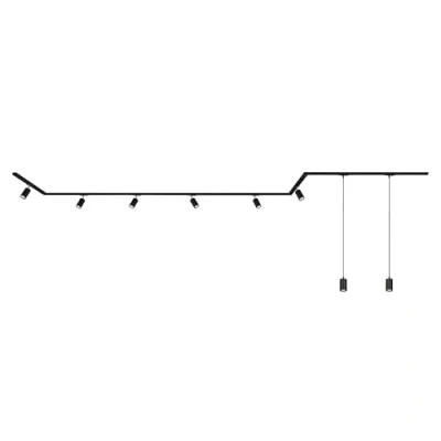 Abbildung von BRILONER Schienensystem Rail Komplettset, 6x GU10 Spots schwenkbar, 2x Pendel, Cap Form/Stairs Form, Lichtschienensystem Decke, Strahler Schiene, Deckenlampe, Spotlight, 5,25m, Schwarz