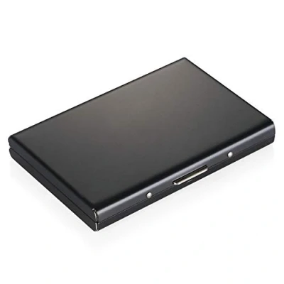 Abbildung von Vicloon Kartenetui Kreditkarten, 1 Stück RFID Blocking Kreditkartenhülle Kreditkarten aus Aluminium, Visitenkarten Etuis 6 Fächer, &amp; NFC Schutz Kreditkartenetui für Damen, Herren Schwarz