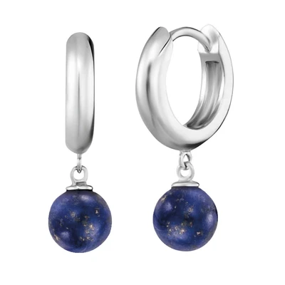 Abbildung von Engelsrufer Damen Creole aus Sterling Silber mit dunkelblauem Lapislazuli Perle Anhänger, Clipverschluss, nickelfrei, 13mm, ERE LP CR