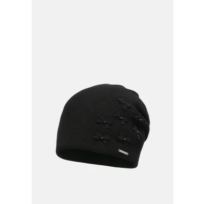 Abbildung von VIVISENCE Winter Mütze Für Damen Beanie Perfekter Passform Durch Falten Hergestellt Aus Warmem Garn Innenfutter Verziert Mit Schleifen Und Perlen Ideal Kalte Wintertage, Schwarz,Einheitsgröße