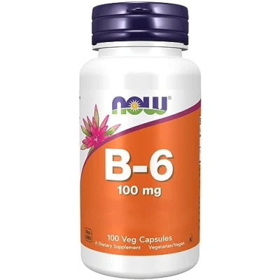 Abbildung von Now Foods, Vitamin B6 (Pyridoxin), 100 vegane Kapseln, 100mg je Dosis, Glutenfrei, Sojafrei, GMO frei, Geschmacksneutral