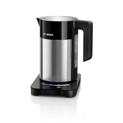 Abbildung von Bosch kabelloser Wasserkocher TWK7203, Abschaltautomatik, Überhitzungsschutz, 7 Temperatureinstellungen, Warmhaltefunktion, 1,7 L, 2200 W, schwarz