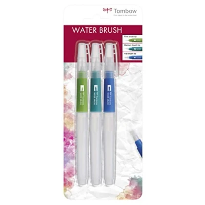 Abbildung von Tombow Wb 3P Pinselset mit Wasserbehälter (leer), 3 teilig, 1 x feine, mittlere, flache Pinselspitze, mehrfarbig
