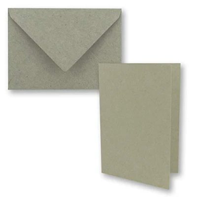 Abbildung von 25x graues Vintage Kraftpapier Falt Karten SET mit Umschlägen DIN A5 21 x 14,8 cm Grau Recycling Klapp blanko