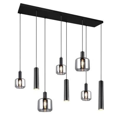 Abbildung von Hängelampe Mataro, chrom/schwarz, 118 cm, 8 flg. Glas/Metall