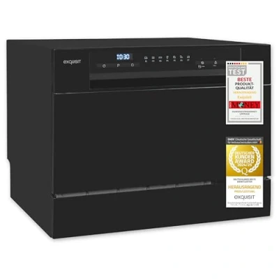 Abbildung von Exquisit Geschirrspüler GSP5206 030D schwarz Spülmaschine 55 cm Maßgedecke: 6 Restlaufzeiten Anzeige Standgerät…
