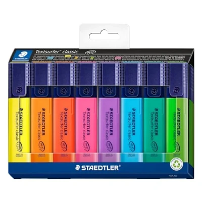 Abbildung von STAEDTLER Textmarker Textsurfer classic, hohe Qualität, mit großem Tintenspeicher für extra lange Markierleistung, 8 sortierte im Kartonetui, 364 C8
