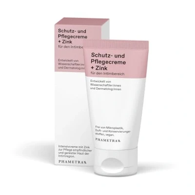 Abbildung von Phametra Schutz und Pflegecreme + Zink für den äußeren Intimbereich 50 ml im Airless Spender Medizinische Intimpflege bei trockener, gereizter oder geröteter Haut dermatologisch bestätigt