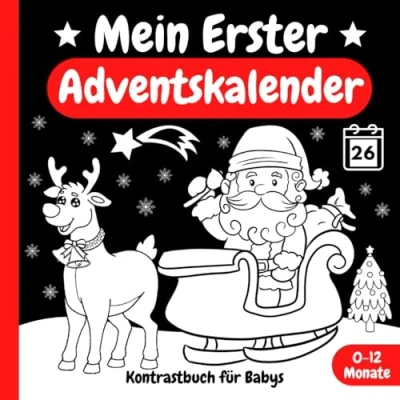 Abbildung von Mein erster Adventskalender Kontrastbuch für Babys 0 12 Monate: Montessori Buch mit Weihnachts Schwarz Weiß Kontrastkarten Neugeborene 26 ... zur Stimulierung der Sehkraft von Kleinkinder
