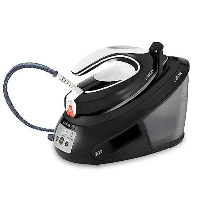 Abbildung von TEFAL SV8055 EXPRESS ANTI CALC abnehmbarer Kalk Kollektor 450 g/Min. Dampfstoß leistungsstarker 6,5 Bar Druck Smart Temp Technologie Eco Modus 1,8 L Wassertank Schwarz/weiß