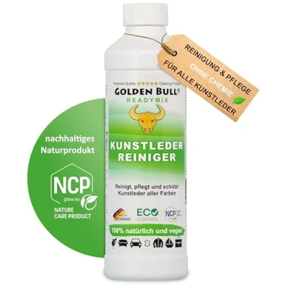 Abbildung von Golden Bull® Kunstleder Reiniger &amp; Pflege 500ml [VEGAN OHNE Chemie] Kunstlederreiniger für Auto, Sofa Couch Reinigung Natürliches Pflegemittel mit Farbauffrischung