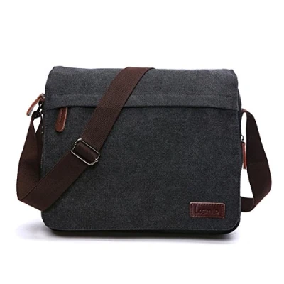 Abbildung von LOSMILE Herren Umhängetaschen, Leinwand Schultertaschen, 13.3&quot; Laptoptasche,Schulranzen, für Schule und Arbeits,für Männer Frauen. (L Schwarz)