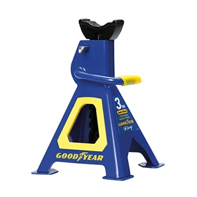 Abbildung von GOODYEAR 75519 Premium Unterstellbock, 3 Tonnen Tragkraft, höhenverstellbar von 280 mm bis 420 mm, mit Sicherheits Splint, blauer Schutzlack
