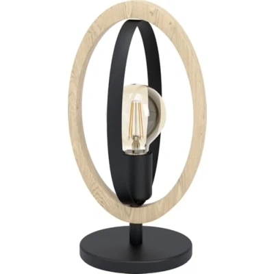 Abbildung von Eglo 43464 Tischleuchte BASILDON Stahl schwarz, Holz braun E27 1X40W L:19cm B:16cm H:34,5cm mit Kabelschalter