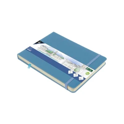 Abbildung von Skizzenbuch Kangaro A5 landscape Sky Blue PU Hardcover 80 Blatt 140 Gramm cremefarbenes Papier mit Gummiband und Band