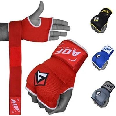 Abbildung von AQF Boxen Innenhandschuhe, Boxbandagen, Bandagen Boxen, Boxhandschuhe Gel Gepolstert Elastisches Handgelenk 100cm Lang 2 Finger Fur Boxsack Training, Kampfsport &amp; MMA (Rot, XL)