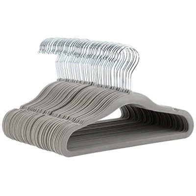 Abbildung von Amazon Basics Kinder Kleiderbügel aus Samt, rutschfeste für Babys und Kleinkinder, 29 cm, 50er Pack, Grau