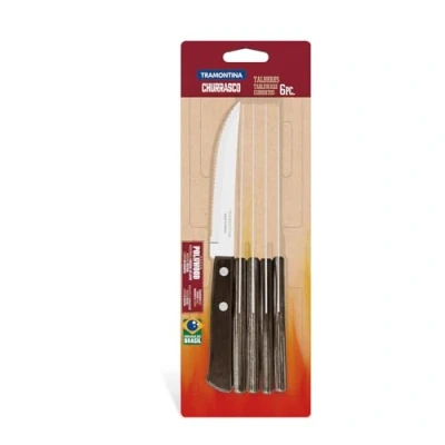 Abbildung von Tramontina Steakmesser Pizzamesser, Set 6 teilig, mit Steakmessern aus Edelstahl, Echtholzgriff braun