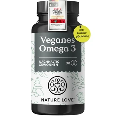 Abbildung von NATURE LOVE® Omega 3 vegan Markenrohstoff life&#039;s®Omega hochdosiert mit 1.444 mg Algenöl pro Tagesdosis 90 Kapseln nachhaltig, laborgeprüft, produziert in Deutschland