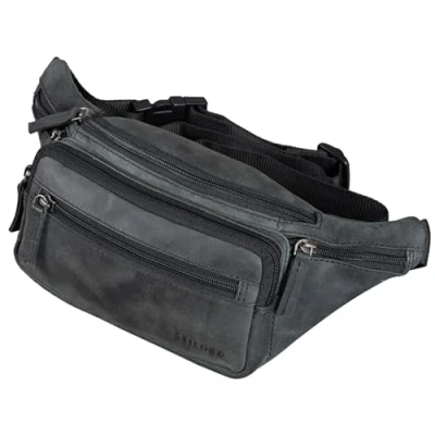 Abbildung von STILORD &#039;Zion&#039; Vintage Gürteltasche Echtleder als Bauchtasche Umhängetasche oder Brusttasche Cross Body Bag Hüfttasche Männer Damen Handy Festival Leder, Farbe:anthrazit