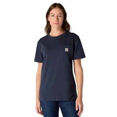 Abbildung von Carhartt, Damen, K87 Weites, schweres, kurzärmliges T Shirt mit Tasche, Marineblau, XS