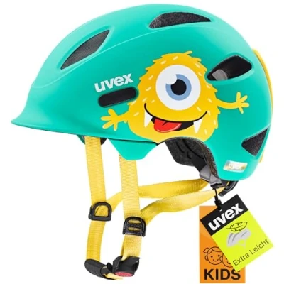 Abbildung von Uvex oyo style leichter Kinder Helm intergierter Seitenschutz individuelle Größenanpassung monster lagoon matt 50 54 cm