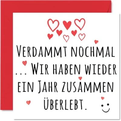 Abbildung von Stuff4 Romantisch Karte Hochzeitstag Jahrestag Überlebt Niedliche Lustig Hochzeits Jubiläum Karten für Freund Freundin Ehemann Ehefrau Frauen Männer Ihr Ihn, 145 mm Hochzeitskarte Grußkarte