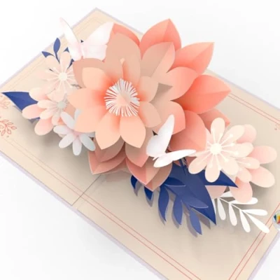 Abbildung von LIMAH® Pop Up Karte Blumen &amp; weisse Schmetterlinge Geburtstagskarte 3D Blumenkarte, Gutscheinkarte, Geschnekkarte, Geldgeschenk Besondere Geschenkidee für Frau, Freundin und Mutter
