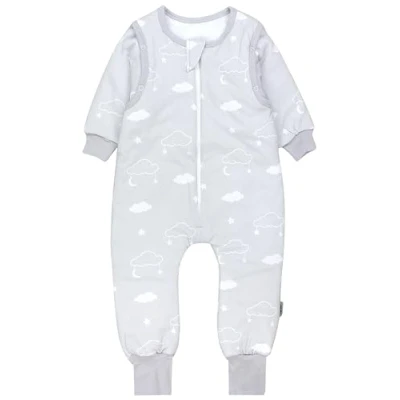 Abbildung von TupTam Baby Schlafsack mit Füßen und Ärmel OEKO TEX zertifizierte Materialien Winterschlafsack, Farbe: Wolken Sternen Mond Grau, Größe: 104 110