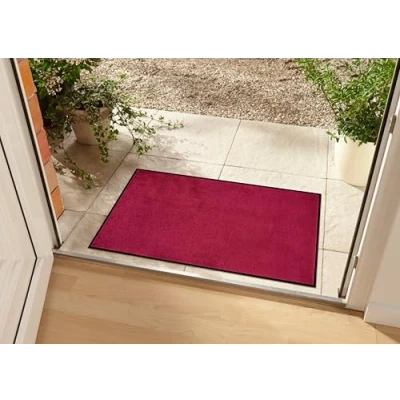 Abbildung von Hanse Home Waschbare In &amp; Outdoor Fußmatte Uni einfarbig Fußabtreter Schmutzfangmatte Türmatte Schmutzfänger Eingangsteppich Anti Rutsch Größen, 40x60 cm, Rot
