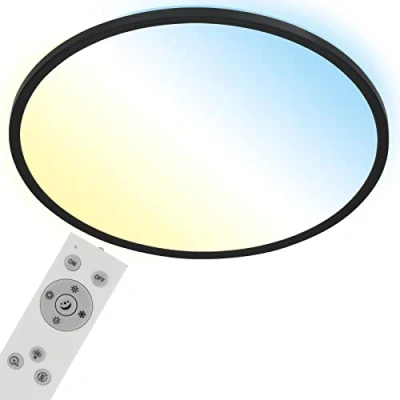 Abbildung von BRILONER Leuchten LED Deckenleuchte CCT, Deckenlampe Backlight, Ultra Flach, Dimmbar, Fernbedienung, Warmweiß, Neutralweiß, Kaltweiß, Schwarz, 480x30mm, 3728 015, Ø48cm