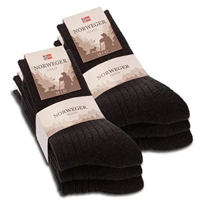 Abbildung von 6 Paar Norweger Socken Herren Damen Wintersocken warme Wollsocken 70301T (Schwarz 43 46)