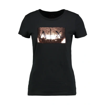 Abbildung von Armani Exchange Tshirt print, Damen, Größe: Large, Black/gold