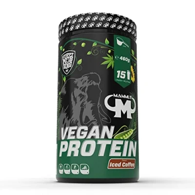 Abbildung von Mammut Nutrition vegan Whey Protein Pulve Iced Coffee 460 g 4 Komponenten Pflanzen ohne Soja, laktose und glutenfrei natürliche Süße durch Stevia 100% Aspartam