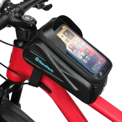 Abbildung von DuraTech Fahrrad Rahmentasche Wasserdicht, Fahrradtasche Lenkertasche Oberrohrtasche Handyhalterung Handytasche für Smartphone bis zu 7,2 Zoll, mit Regenhaube TPU Touchscreen