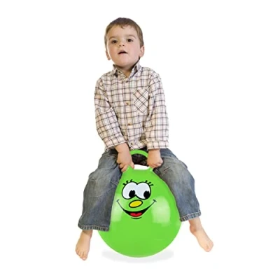 Abbildung von Relaxdays Hüpfball für Kinder, mit Gesicht, Hopseball Griff, Ø 45 cm, drinnen &amp; draußen, Sprungball bis 150 kg, grün