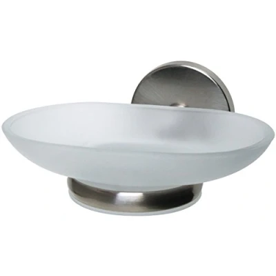 Abbildung von Fackelmann Ablageschale FUSION, Seifenschale mit vernickeltem Halter, Seifenhalter aus Glas (Farbe: Silber/Milchig), Menge: 1 Stück, 14 x 7 11 cm, Edelstahloptik