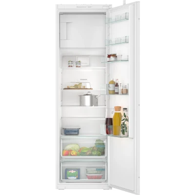 Abbildung von Siemens KI82LNSE0 iQ100, Einbau Kühlschrank mit Gefrierfach, 177,5 x 56 cm Nische, 246 L Kühlen + 34 Gefrieren, Made in Germany, schnell Kühlen, freshBox für Obst und Gemüse, Leise, Schleppscharnier