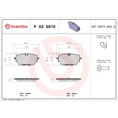 Abbildung von BREMBO P 03 001E Bremsbelagsatz für Verschleißwarnanzeige vorbereitet