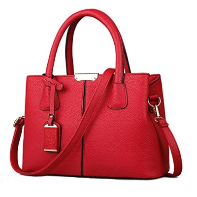 Abbildung von FiveloveTwo Dame Classy Satchel Handtasche Tote Griff Tasche Umhangetasche, Burgund, 1