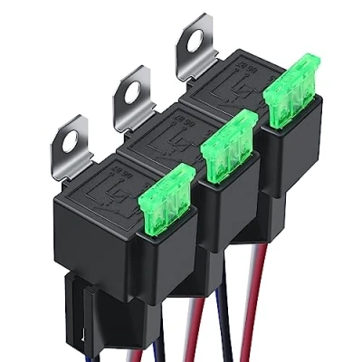 Abbildung von MICTUNING 12V Sicherungsrelais 30A ATO/ATC Flachsicherung, 4 Pin KFZ Relais Sicherung mit 14 AWG Hochleistungskabel 3 Stücke