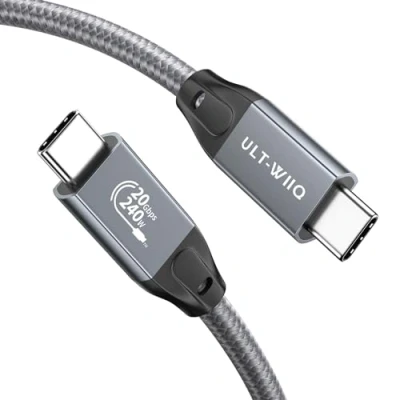 Abbildung von ULT WIIQ 240 W PD 3.1 Kabel USB C auf 3.2 Gen 2 x 2, Schnellladung 20 Gbps, hohe Geschwindigkeit, Datenübertragung 4 K @ 60 Hz, Video, Nylon, geflochten, für iPhone 15 Pro MacBook