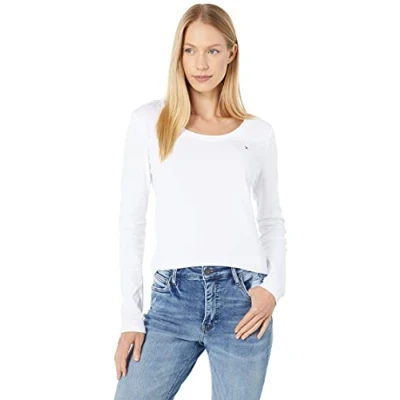 Abbildung von Tommy Hilfiger Damen T Shirt mit Langen Ärmeln und U Ausschnitt, Bright White, Groß