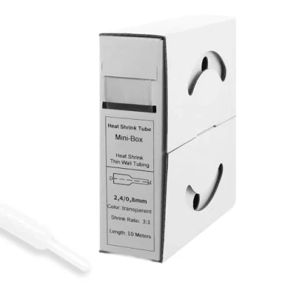 Abbildung von Offgridtec 10m Schrumpfschlauch mit Kleber 2,4 mm &gt; 0,8 mm, 3:1 Schrumpfrate, Halogenfrei, Flammhemmend, Wasserdichte Kabelisolierung, Leicht zu Schneiden, Inklusive Spenderbox, Transparent