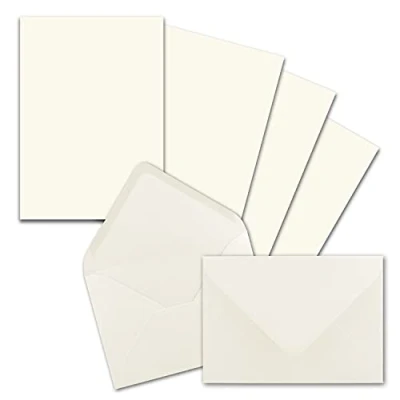 Abbildung von 50x Briefpapier Sets DIN A5 mit C6 Briefumschlägen Naturweiß Nassklebung (Weiß) mattes Schreibpapier Kuverts FarbenFroh by GUSTAV NEUSER